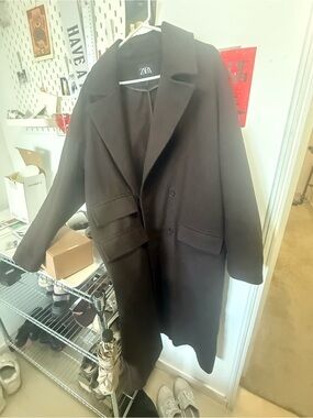 Zara Oversized Black Double-Breasted Coat